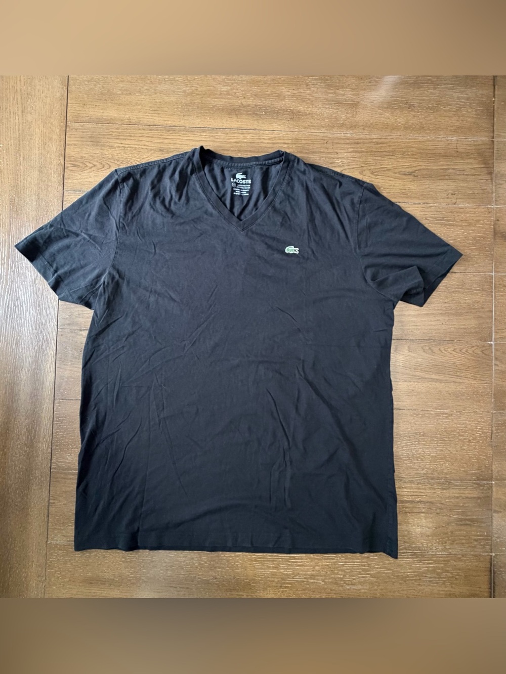 Lacoste Mens V-Neck T-Shirt Black 100% Pima Cotton Logo 3XL FR 8 Made in Peru